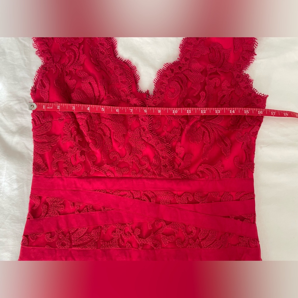 Tadashi Shoji Vibrant Red Lace Midi Dress - Picture 8 of 9